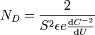 N_D=\frac{2}{S^2\epsilon e \frac{\mathrm dC^{-2}}{\mathrm dU}}